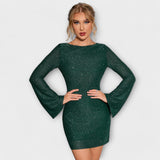 Haljina bez leđa sa šljokicama i dugim rukavima