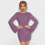 Haljina bez leđa sa šljokicama i dugim rukavima