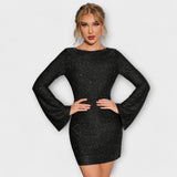 Haljina bez leđa sa šljokicama i dugim rukavima