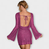 Haljina bez leđa sa šljokicama i dugim rukavima